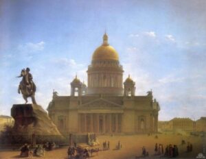 М.Н.Воробьев.Исаакиевский собор и памятник Петру I. 1844