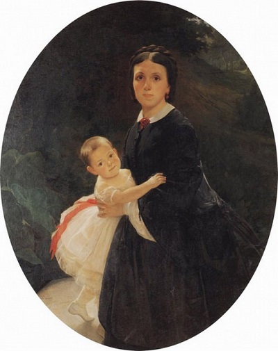 Н.Н. Ге. Портрет Шестовой с дочерью.1859