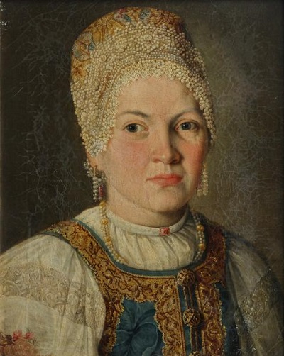 Неизвестный художник. Портрет женщины в русском костюме.1769