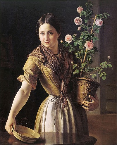В.А.Тропинин. Девушка с горшком роз.1850
