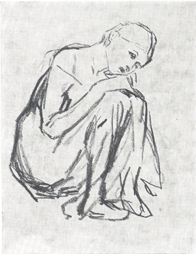 В.М.Васнецов.Девушка в позе Аленушки (набросок).1880